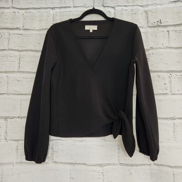Madewell Texture and Thread Women's Black Long-Sleeved Open Tied Wrap Top Size S - Picture 1 of 12